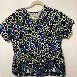Bring It On Women’s Large Scrub Top Black Multicolor